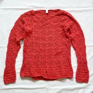 Chicos Bright Red Crochet Open Knit Sweater Top Womens 1 Medium